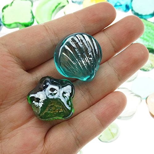 Bilipala Decorative Glass Gems Flat Bottom Fish Marbles For Vases Filler, Table Scatter, Aquarium Decorations, 1 Pound