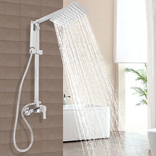Paneltech Bath Bathroom Mixer Shower Set Twin Head (200MM) Adjustable Square Chrome Thermostatic Valve with Handheld Shower Head