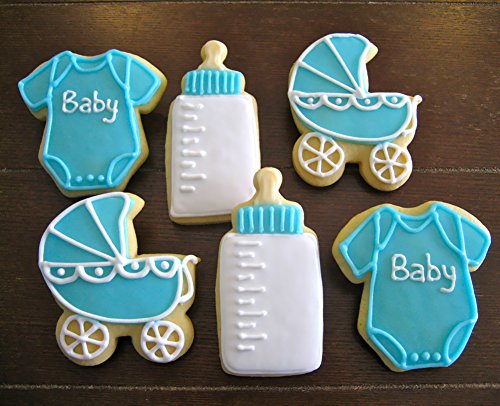 Hibery 5 Pack Stainless Steel Baby Shower Cookie Cutters - Onesie, Bib, wooden horse, Bottle, Baby Foot Cookie Cutter