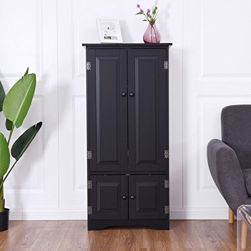 totoshop Accent Storage Cabinet Adjustable Shelves Antique 2 Door Floor Cabinet Black