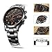 BUREI Men's Day Date Multifunction Chronograph Wrist Watches Sapphire Quartz with White Dial Metal Band (Orange-Stainless Steel)