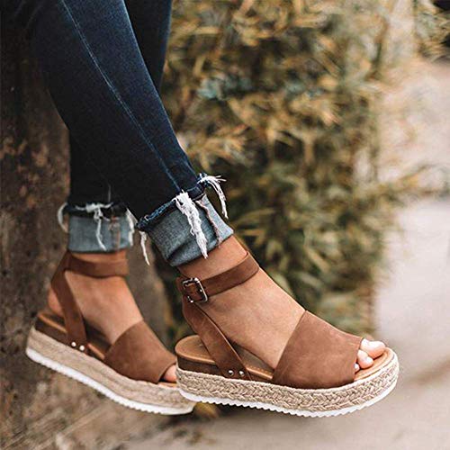 Ecolley Strappy Sandals for Women Flat Wedge Open Toe Espadrille Platform Lightweight Size 41