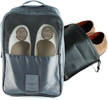 HomeProMart 4-PC Travel Waterproof Shoe Bag Organizer Storage Set| 1 Multi-purpose Shoe Bag + 3 Non-Woven Shoe Bags | Ideal for Travel,Beach,Golf,Athletics,Sports(Grey)