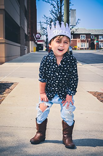 Toddler Third "three" Crown Birthday Gray White Party I am 3 B-Day Hat Girl Boy
