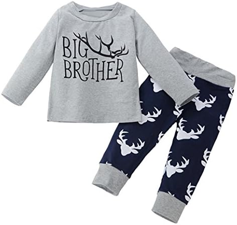 Laimeng,2PCs Baby Boys "Big Brother" "Little Brother" Deer Print T-shirt+Trousers Suit Outfits Set (24M, Big Brother)