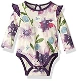 Burt's Bees Baby Girls, Short Long Sleeve One-Piece Bodysuits, 100% Organic Cotton, Aubergine Daylily, 12 Months