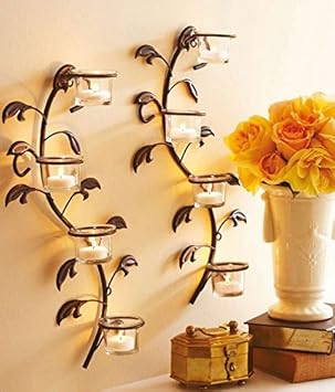 Greentouch Crafts Antique Look Candle Lamp Wall Light/Decorative Lamp Set Of 2 Wall Sconces 45 Cm Long With 8 Glass Cup Candle Holders