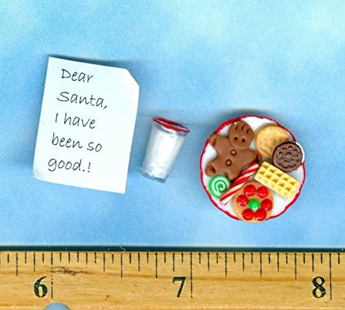 Dollhouse Miniature Sues Red Rimmed Plate &amp; Glass of Cookies for Santa # 29 - My Mini Fairy Garden Dollhouse Accessories for Outdoor or House Decor