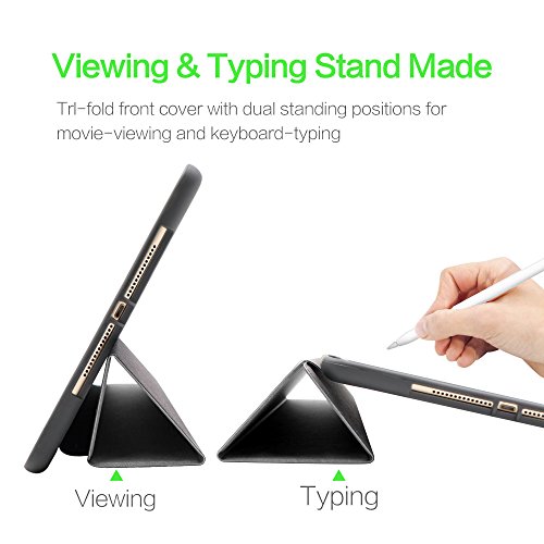 New iPad 9.7 Case 2018 with Pencil Holder,Flexible Soft TPU 6th Generation case Slim-Fit Trifold Stand Folio Smart Cover for the new 9.7 inch Apple iPad 2018 only.Grey