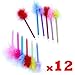 Dazzling Toys Cute Feather Pen – Pack Of 12 Fancy Multicolor Quill Pens, Black Ballpoint Pens With Feathers Top, Calligraphy Accessories, Stationary, School & Office Decor, Aesthetic Gift For Wedding
