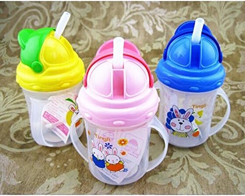 Durable Baby diaper Kids Straw Cup Drinking Bottle Sippy Cups With handles Cute Design Feeding Bottle PP Plastic.