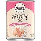 NUTRO Large Breed PUPPY Tender Chicken & Turkey Recipe Bites in Gravy Canned Dog Food 12.5 Ounces (Pack of 12)