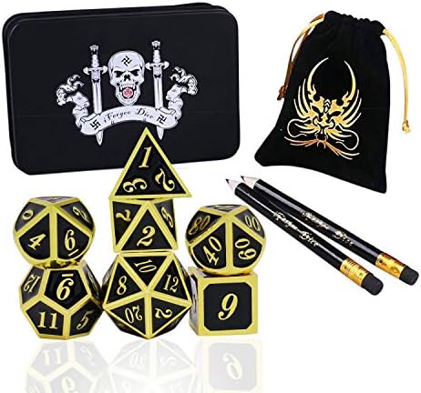 iFergoo DND Metal Dice, 7 Die Polyhedral Game Dice with Metal Storage Box, Punches and 2 Pencils for Role Playing Game Dungeons and Dragons D&D Pathfinder Shadowrun and Math Teaching