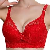 Women Sexy Lace 3/4 Cup Breathable Adjustable Straps Push Up Bra (Plus Size 32-42 A-C, Underwire)
