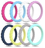 FluxActive Silicone Wedding Ring for Women (8 Band Pack) Thin Stackable Rubber Bands - Woven Pattern Rings
