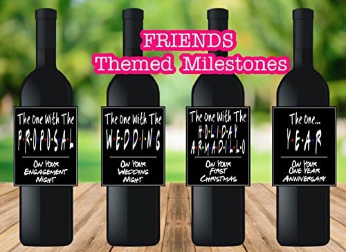 FRIENDS Milestones The One Where She Gets Married Holiday Armadillo Engagement Wedding Tv Show Theme Wine Label Favor Celebration Gift