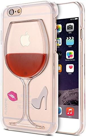 For Apple iPhone 6 Plus & iPhone 6s Plus Case, FLOVEME [Slim Fit] [Wine Glass] Dynamic 3D Flowing Liquid Clear Transparent Hard Plastic Shockproof Back Holder Cover - Red