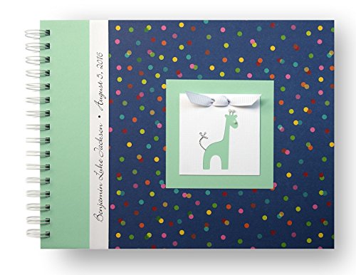 Personalized Baby Memory Book Giraffe Baby Book Navy Multi Polka