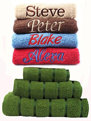 Dream Zone Personalised Embroidered Towels Ideal Gift Set ANY NAME | Face Cloth | Hand Towel | Bath Towel | Bath Sheet | Beach Swimming Towel | Supreme 100% Egyptian Cotton 550GSM (Bath Towel, Green)