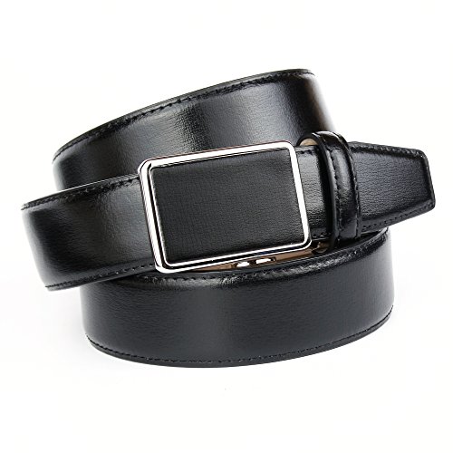 Anthoni Crown designer men`s leather belt black color classic design with silver automatic buckle/17010S (40")