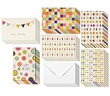 Colorful Happy Birthday Cards Assortment - Unique Retro Geometric Design Pattern - Blank Inside Cards - 48 Card Bulk Box Set - Envelopes Included - 4 x 6 Inches