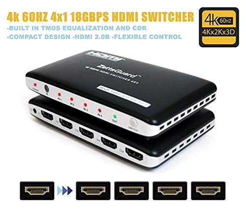 Zettaguard ZW412 4x1 HDMI 18Gbps Switcher 4K X 2K 3D 60HZ with HDCP 2.2