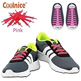 No Tie Elastic Shoelaces by Coolnice®, Silicone Shoe Lace Lock Bands for Kids or Adults 20 Pc DIY for sneakers, boots, running, triathalon- Color of Pink
