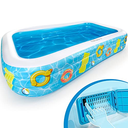 hahaland Self Inflatable Pool for Adults Kids Kiddie Pool, 120" x 72" x 22" Inflatable Swimming Pool Above Ground Pool Thickened Family Lounge Pool Above Ground Swimming Pool Blow Up Pool for Ages 3+