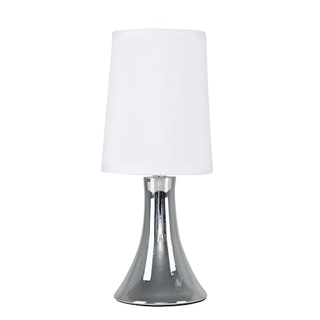 Minisun Lampada Da Tavolo Moderna Con Una Finitura Cromata Lucida Funzione Touch Ed Un Paralume Bianco Di Tessuto