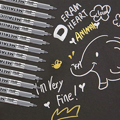 Fdit 12Pcs Acrylic Paint Set Detailed Waterproof Metallic Color Craftwork Paint Pen Gold and Silver Paint Marker for Tire Metal Surface CD Glass(Silver)