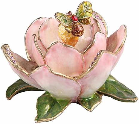 Lotus Jewelry Trinket Box Fine Pewter Boxes Decorated Jeweled Rings Boxes Hinged