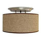 Dream Lighting 12Volt DC Fabric Light Fixture with Brown Burlap Elliptical Oval Ceiling Light Shade - LED Decor Lamp with Switch- 0.49A, 6W,