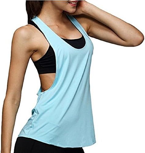 Womens Basic Loose Low V Neck Racerback Sport Tank Top (Small, Light Blue)