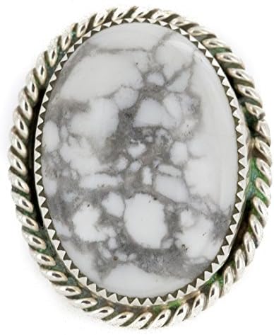 Large $280 Retail Tag Handmade Oval Navajo Silver Authentic Made by Robert Little White Turquoise Native American Ring