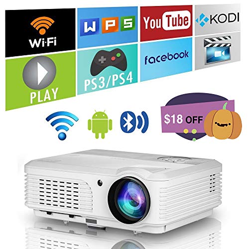 Wireless Bluetooth LED HD Android Projector 4400 Lumens LCD WXGA Bluetooth Wifi Airplay HDMI Home Theater Proyectors 1080P Speakers Zoom for Indoor Outdoor Movies Game TV USB DVD Smartphone Xbox iPad