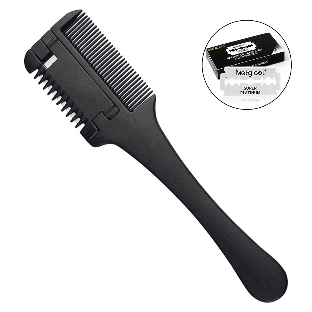 Hair Razor Comb, Hair Comb for Trimming with Removable Double Edge Razor Blades Professional For Hair Thinning & Hair Shaping, Home & Salon Use, 5 Extra Blades Included : Beauty