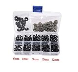TOPWEL 100PCS(1 Box)6-12mm 5 Sizes Solid Black Plastic Safety Noses Eyes for Sewing for Bear Doll of DIY