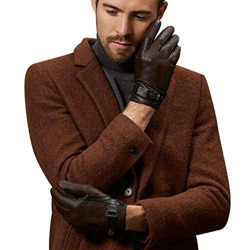 GSG Christmas Gifts for Men Premium Italian Winter Warm Motorcycle Gloves Men's Driving Gloves Colorblock Nappa Leather Faux Fur Liner 9