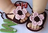 MKPLY Baby Newborn Infant Girls Brown Pink Crochet Knit Socks Crib Casual Shoes Prewalker 0-12M (Dark Brown)