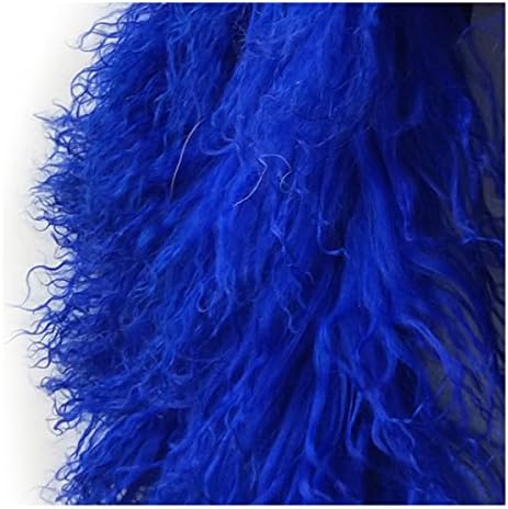 FINILUO 67" super long real Beach wool Mongolian fur scarf (Blue)
