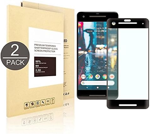 (BLACK) - Google Pixel 2 Tempered Glass Screen Protector, Linboll [2 - Pack] [HD Clear] [3D Full Coverage] [9H Hardness] [Anti - Scratch] Screen Protector For Google Pixel 2