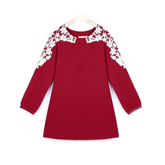 Bold N Elegant Red White Crochet Neckline Shoulder Patch Long Maternity Top Tunic Pregnancy Clothes for Women