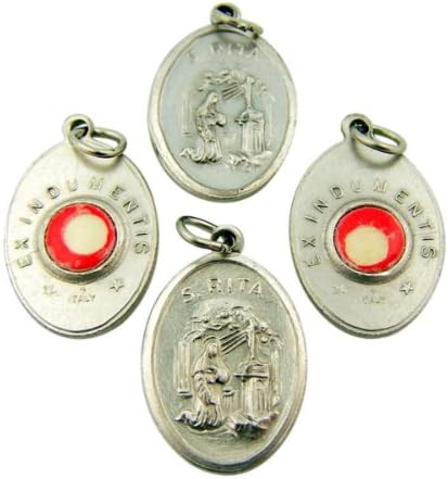Lot of 4 Saint St Rita 1 Inch Silver Tone Medal with 3rd Class Cloth Relic