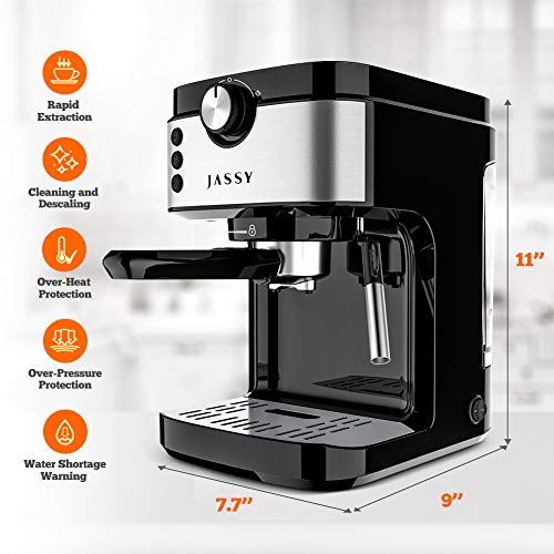 JASSY Espresso Coffee Machine, 19 Bar Pump Espresso Maker With Milk Frother Steam Wand, for Cappuccino, Latte, Mocha, Macchiato, Thanksing Christama Present, Black(JS101)
