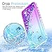 iPhone 4S Case with Tempered Glass Screen Protector [2 Pack] for Girls Women,LeYi Cute Shiny Glitter Moving Quicksand Clear TPU Protective Phone Case Cover for Apple iPhone 4/ 4S/ 4G ZX Teal/Purple