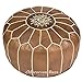 Moroccan Buzz UNSTUFFED Premium Leather Pouf Ottoman Cover, Natural Brown, Tan (UNSTUFFED Pouf)