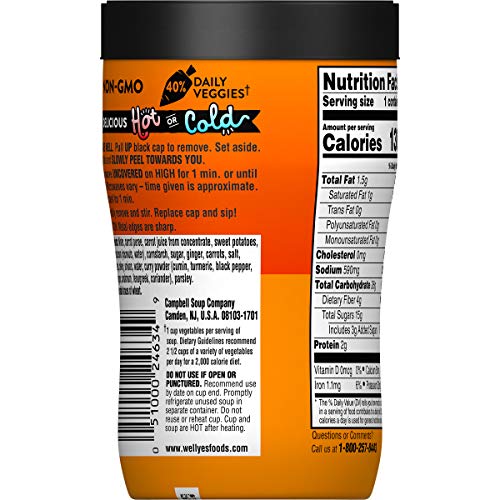 Campbell's Well Yes! Sipping Soup, Vegetable Soup On The Go, Harvest Carrot & Ginger, 11.1 oz. Cup (Pack of 8)