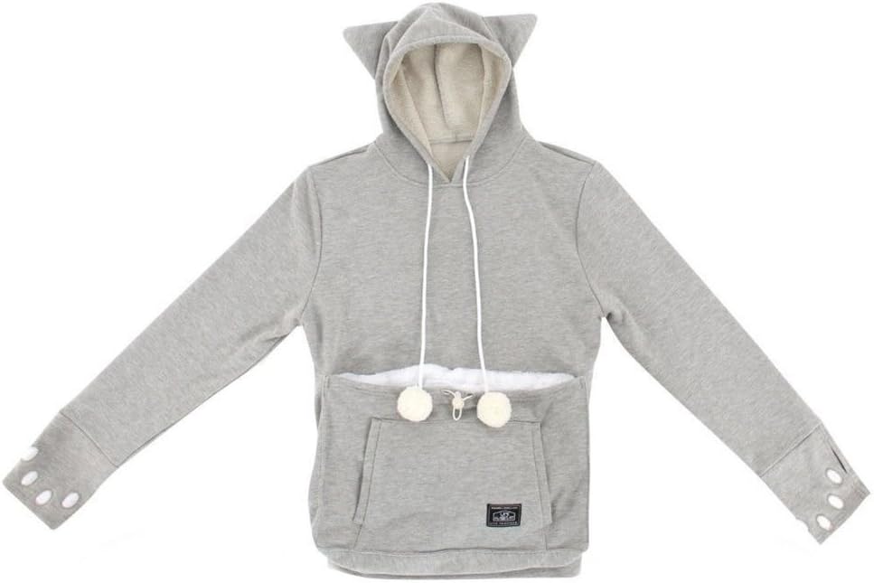Mewgaroo Japanese Style Hoodie Big kangaroo pouch for small Cat Dog Pet Grey Size M