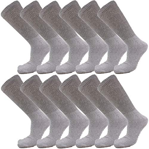 USBingoshop 12 Pairs Mens Non-slip Physicians Approved Non Slip Anti Skid Grip Cotton Hospital Crew Diabetic Socks Cotton (12 Pairs D-NonSlip-Grey) - Thumbnail 3