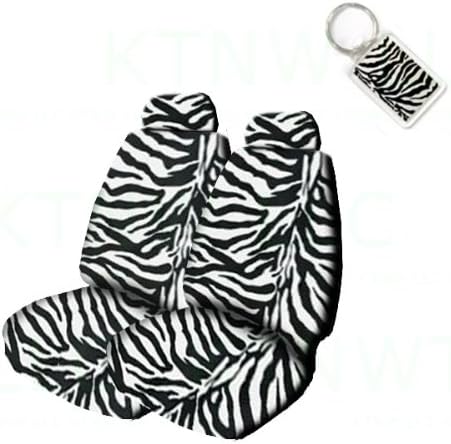 MB Wheels A Set of 2 Universal Fit Animal Print Low Back Bucket Seat Covers and 1 Key Fob - Zebra Black and White